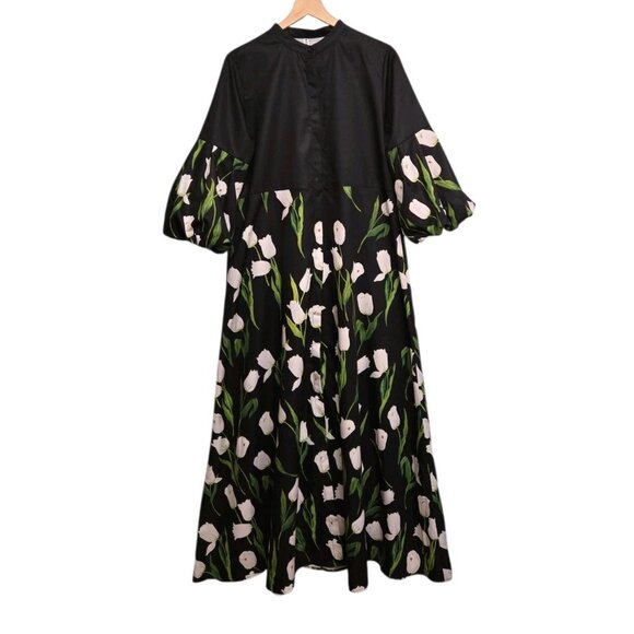 Uoozee Womens Size XL Floral Print Button Front Dress/ Trench Balloon Sleeves - Picture 5 of 12